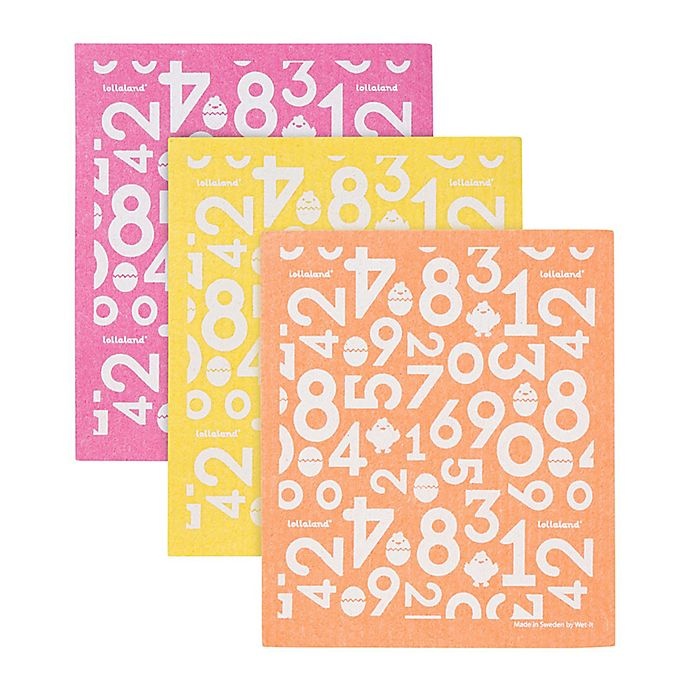 slide 1 of 1, Lollaland Sponge Wash Cloth Set - Pink/Yellow/Orange, 3 ct