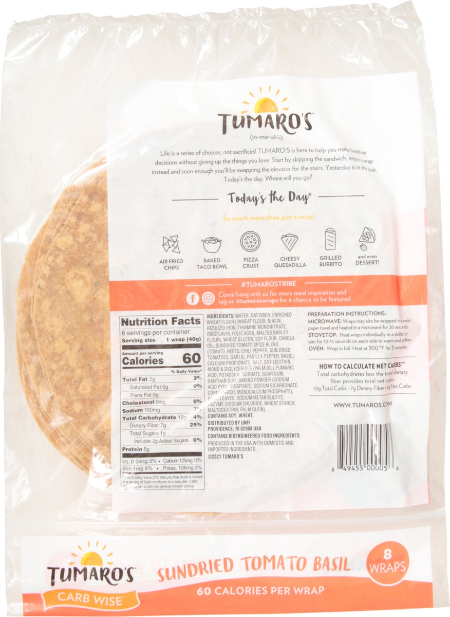 slide 6 of 9, Tumaro's Sun-Dried Tomato Basil Low Carb Flour Tortillas, 11.2 oz