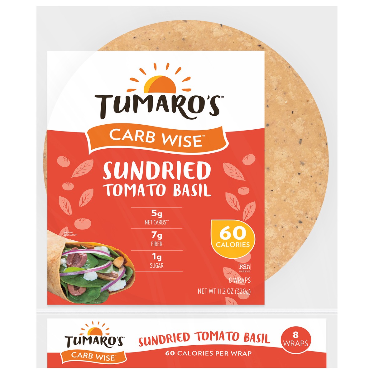 slide 1 of 9, Tumaro's Carb Wise Sundried Tomato Basil Wraps 8 Each, 11.2 oz