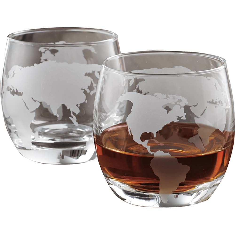 slide 1 of 1, Viski Globe Whiskey Tumblers, Set of 2, Etched Glass Whiskey Enthusiast Gift and Glassware Accessory, 12 oz, 1 ct