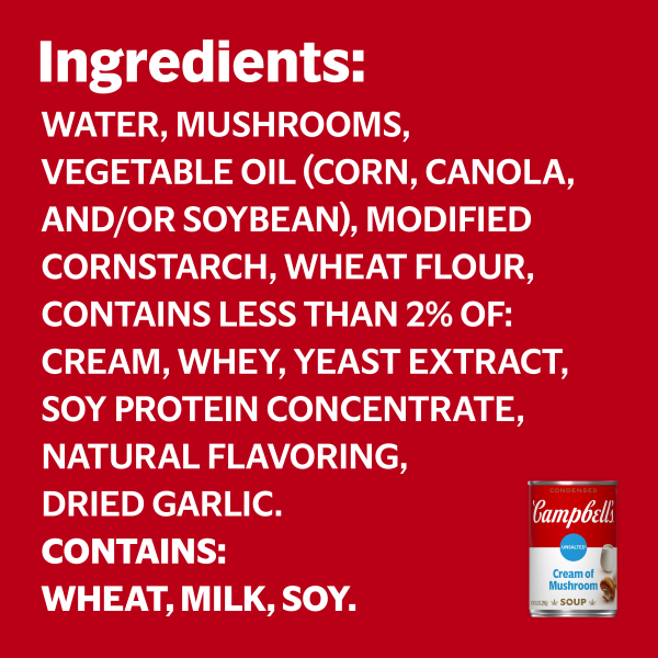 slide 5 of 21, Campbell's Condensed Unsalted Cream of Mushroom Soup, 10.5 Ounce Can, 10.5 oz