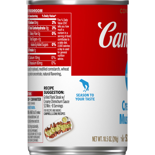 slide 9 of 21, Campbell's Condensed Unsalted Cream of Mushroom Soup, 10.5 Ounce Can, 10.5 oz