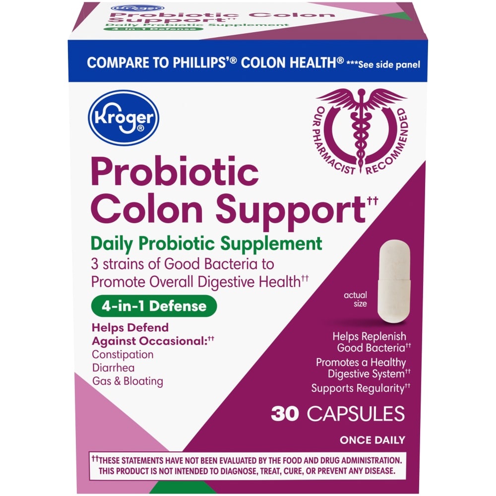 slide 1 of 1, Kroger Probiotic Colon Support Capsules, 30 ct
