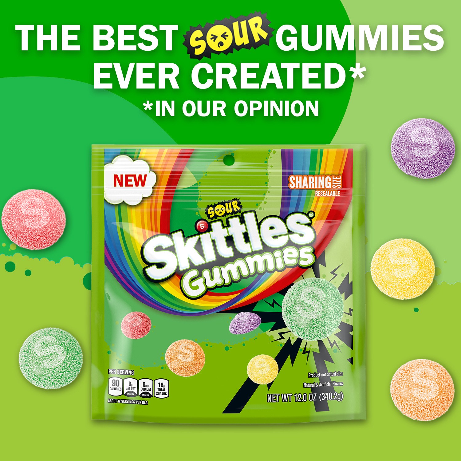 slide 3 of 5, SKITTLES Sour Gummies Chewy Candy Assortment, 12oz, Sharing Size, Resealable Bag, 12 oz