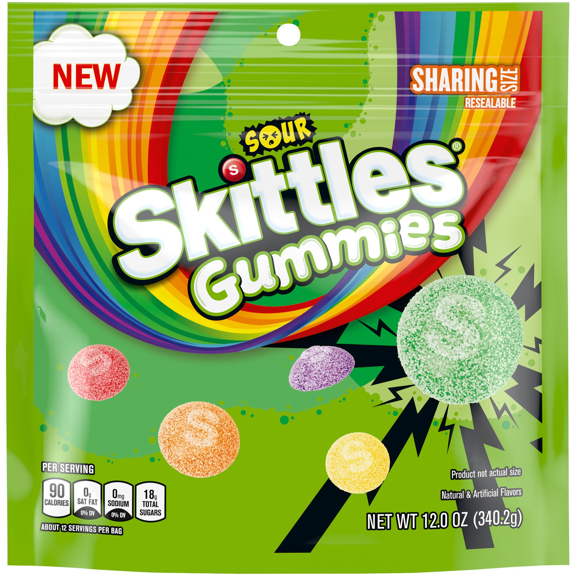 slide 1 of 5, SKITTLES Sour Gummies Chewy Candy Assortment, 12oz, Sharing Size, Resealable Bag, 12 oz