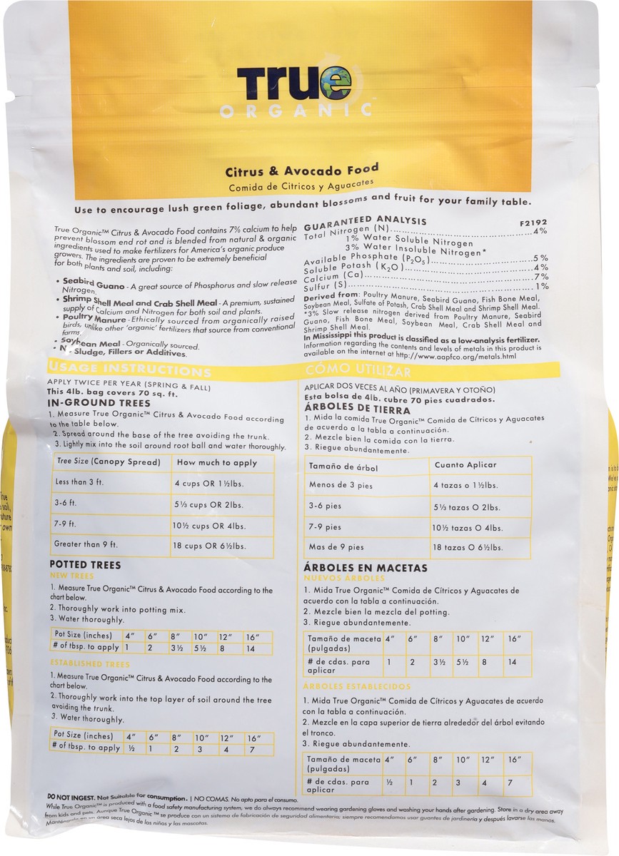 slide 5 of 11, True Organic 4-5-4 Citrus & Avocado Food 4 lb, 4 lb