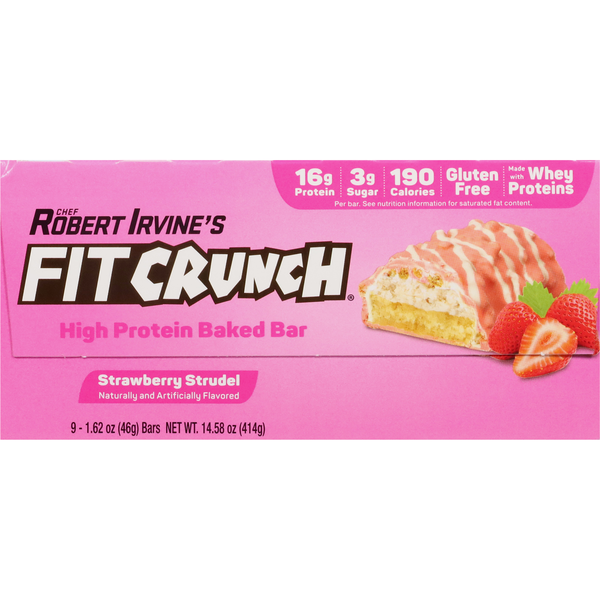 slide 1 of 1, FITCRUNCH High Protein Strawberry Strudel Baked Bar 9 - 1.62 oz Bars, 9 ct; 14.5 oz