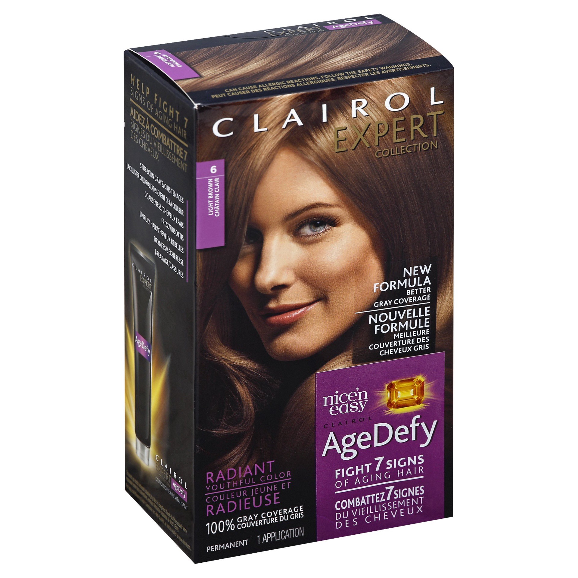 slide 1 of 8, Clairol Expert Nice'n Easy Age Defy Permanent Hair Color 6 Light Brown, 1 ct