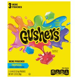 Fruit Gushers Tropical Fruit Flavored Snacks, Mini Pouches, 3 ct, 1.32 oz