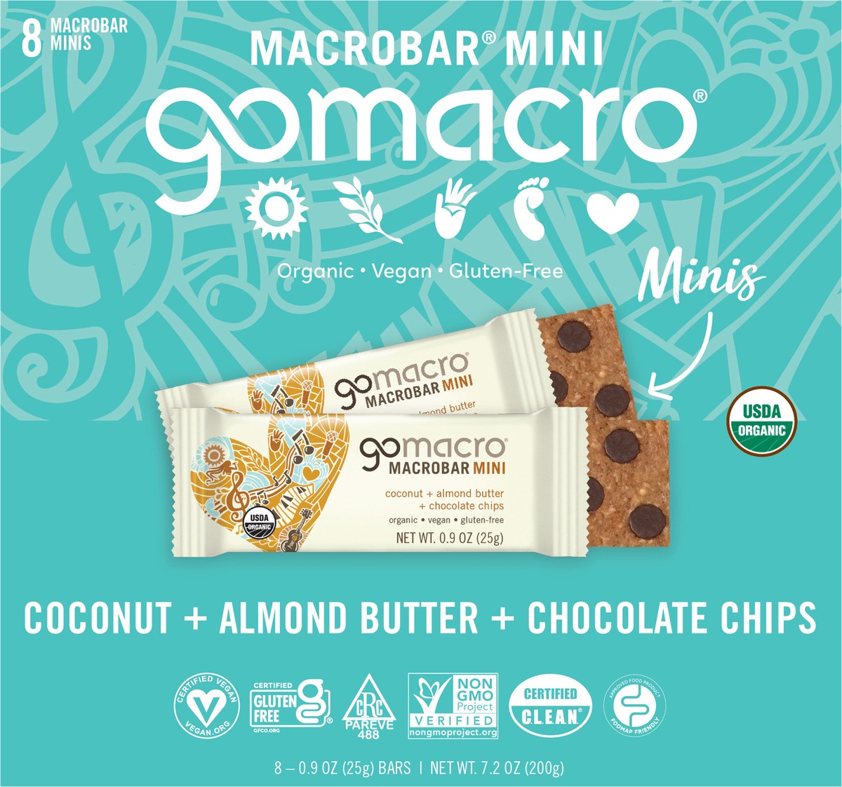 slide 4 of 7, GoMacro Coconut + Almond Butter + Chocolate Chips MacroBar Mini 8ct Multipack, 8 ct