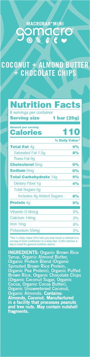 slide 5 of 7, GoMacro Coconut + Almond Butter + Chocolate Chips MacroBar Mini 8ct Multipack, 8 ct