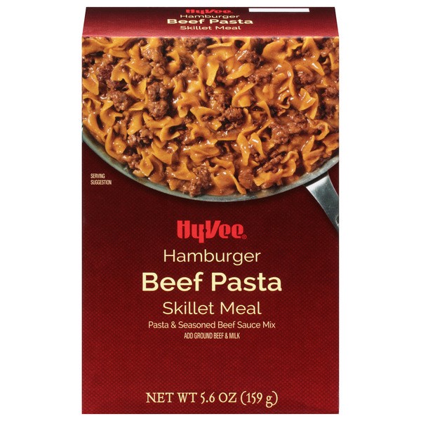 slide 1 of 1, Hy-vee Hamburger Beef Pasta & Seasoned Beef Sauce Mix Skillet Meal, 5.6 oz