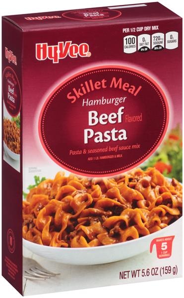 slide 1 of 1, Hy-vee Hamburger Beef Pasta & Seasoned Beef Sauce Mix Skillet Meal, 5.6 oz