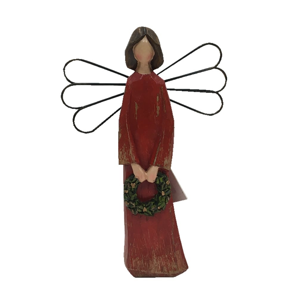 slide 1 of 1, Holiday Home Polyresin Angel With Wreath Decor, 1 ct