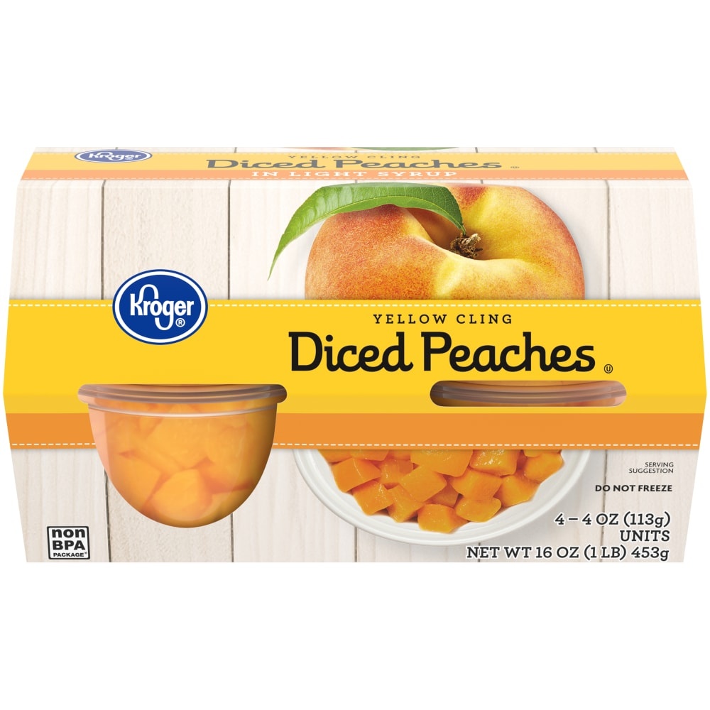 slide 1 of 1, Kroger Yellow Cling Diced Peaches In Light Syrup Snack Bowls, 4 ct; 4 oz