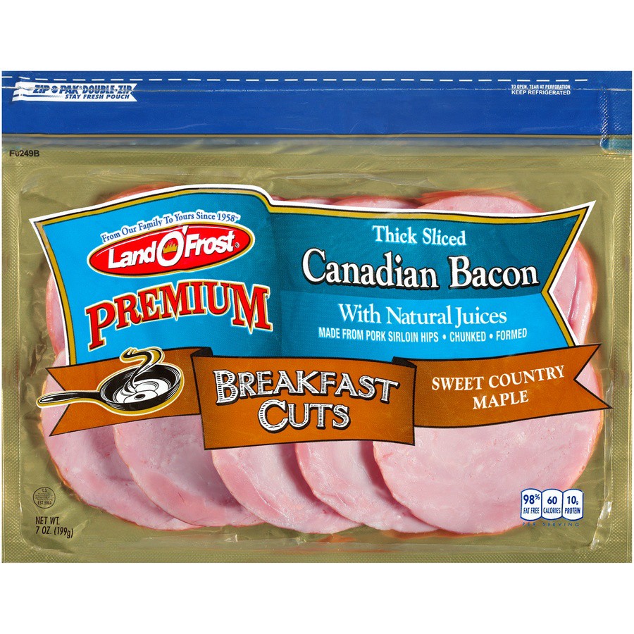 slide 1 of 6, Land O' Frost Breakfast Cuts Sweet Country Maple Canadian Bacon, 7 oz