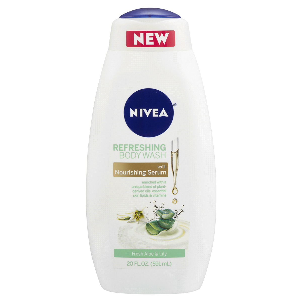 slide 1 of 1, Nivea Fresh Aloe & Lily Refreshing Body Wash with Nourishing Serum, 20 oz