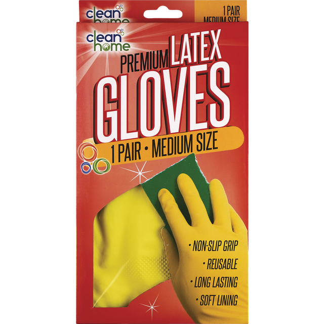 slide 1 of 1, Clean Home Latex Gloves Medium, 1 ct