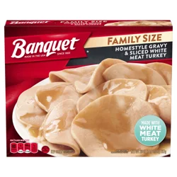 Banquet Family Size Homestyle Gravy and Sliced White Meat Turkey, Frozen Meal, 26 OZ