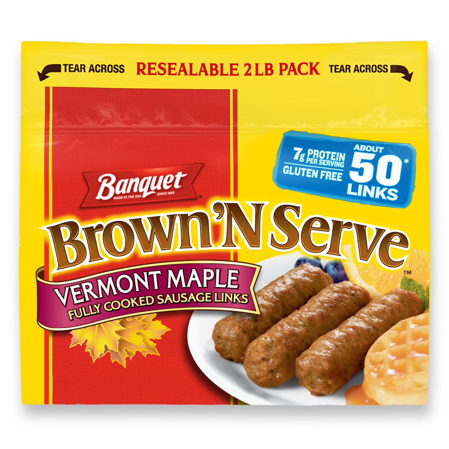slide 1 of 4, Banquet Brown 'N Serve Vermont Maple Sausage Links 2 lb, 2 lb