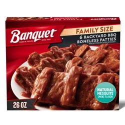 Banquet Family Size Backyard BBQ Boneless Patties, Frozen Meal, 26 OZ