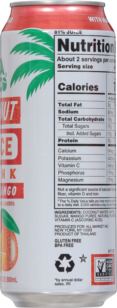 slide 9 of 9, Vita Coco Coconut Juice Drink with Mango- 16.9 fl oz, 16.9 fl oz
