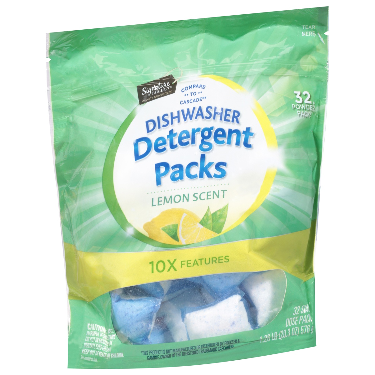 slide 2 of 9, Signature Select Lemon Scent Dishwasher Detergent Packs 32 ea, 