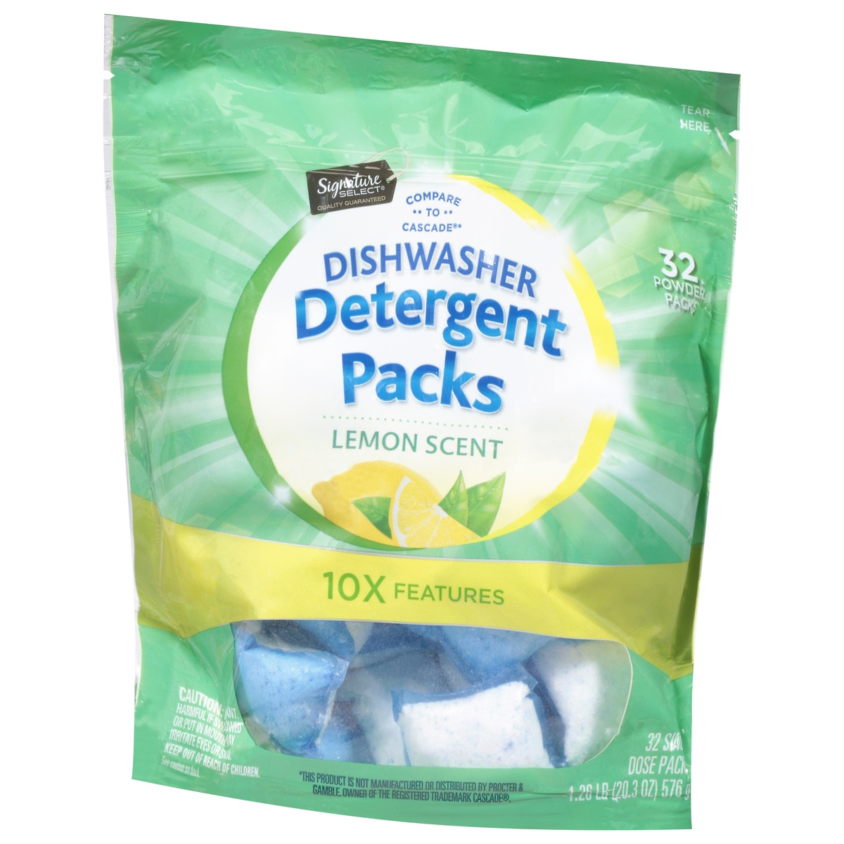 slide 3 of 9, Signature Select Lemon Scent Dishwasher Detergent Packs 32 ea, 