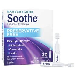Bausch + Lomb Soothe Preservative Free Lubricant Eye Drops 30 - 0.02 fl oz Bottles