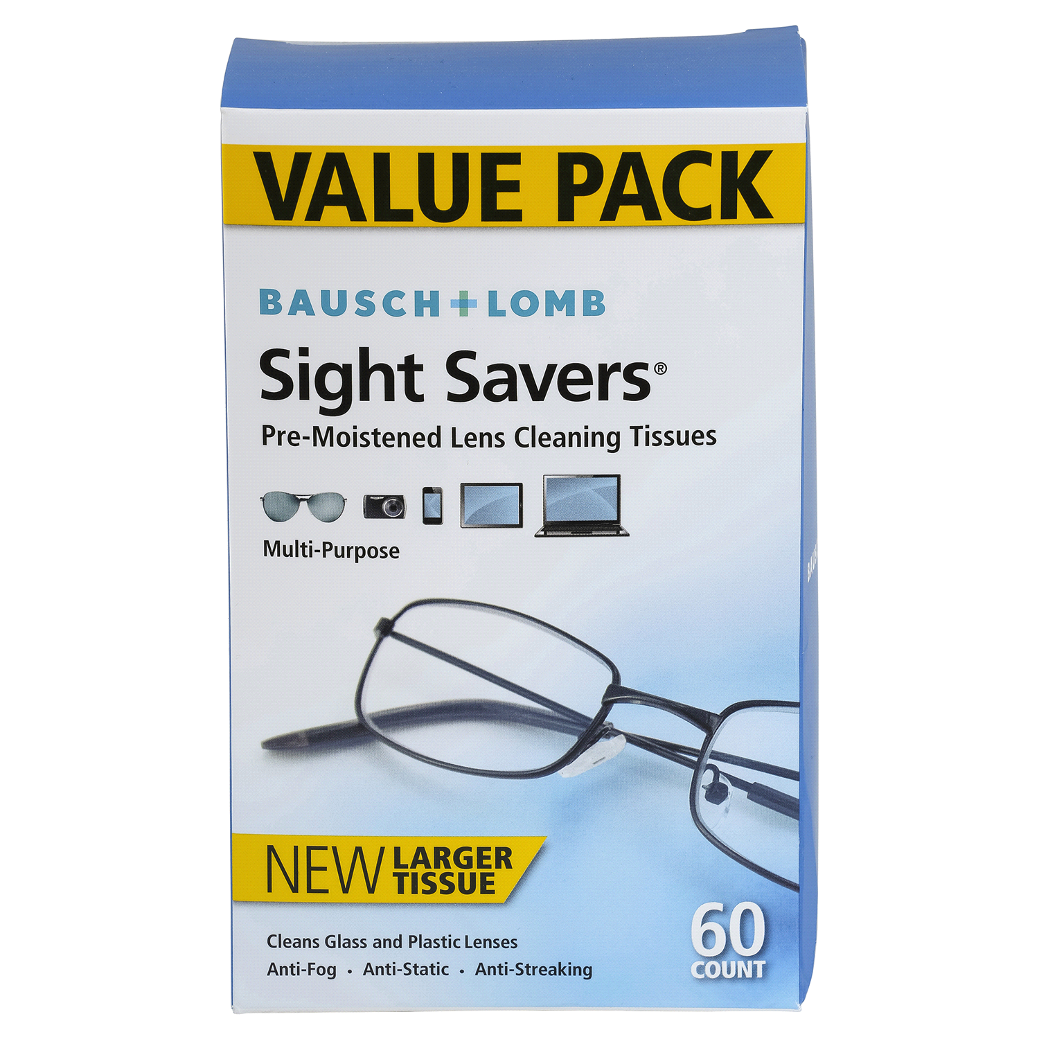 slide 1 of 3, Bausch + Lomb Sight Savers Pre-Moistened Lens Cleaning Tissues, 60 ct, 60 ct