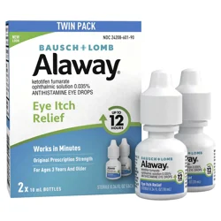 Alaway Antihistamine Eye Drops, Allergy Relief from Itchy Eyes, Works in Minutes, Provides Relief for up to 12 Hours, Clinically Tested Prescription Strength Formula, 0.34 Fl Oz (Pack of 2)