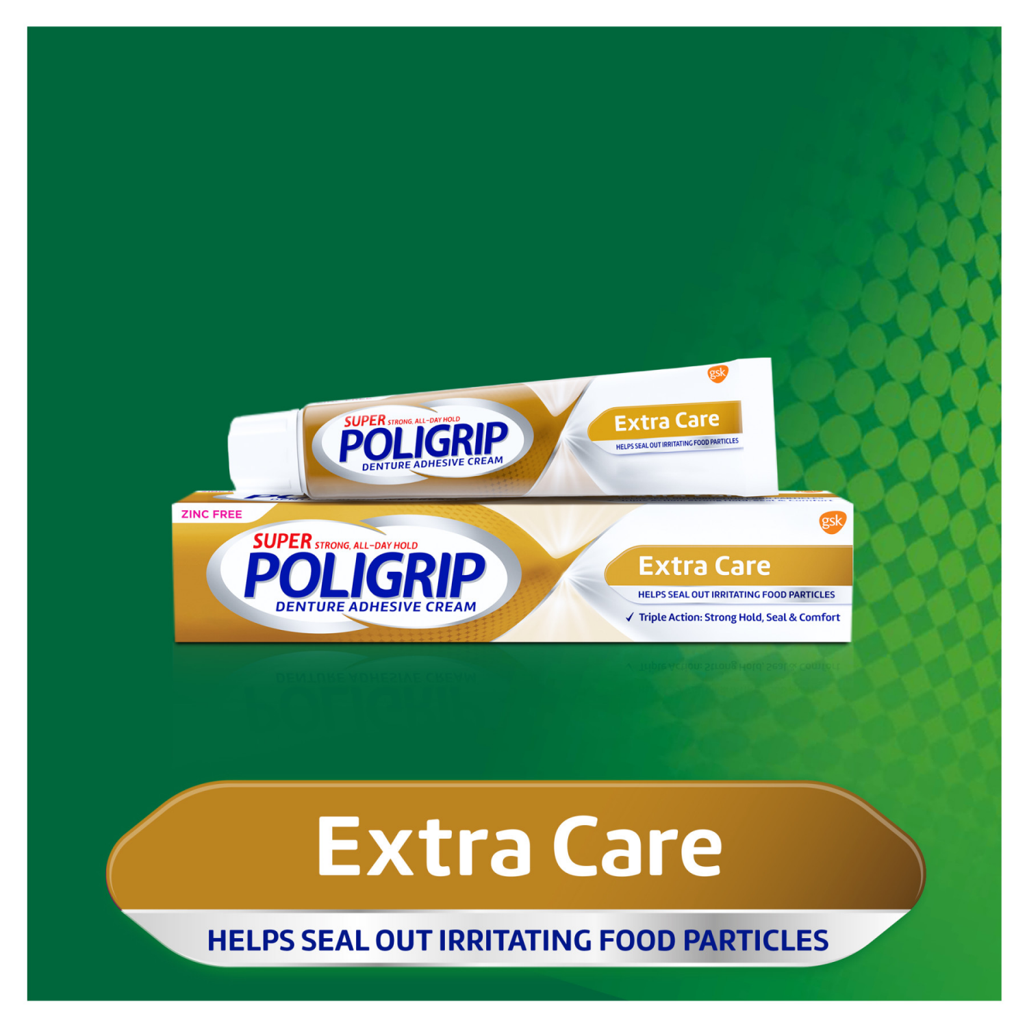slide 4 of 8, Poligrip Super Poligrip Extra Care Zinc Free Denture and Partials Adhesive Cream, 2.2 Ounce Twinpack, 2 ct