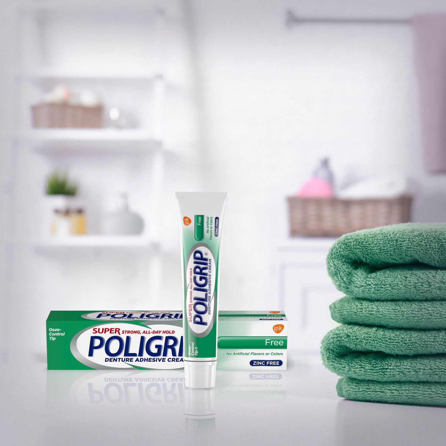 slide 2 of 4, Super Poligrip Zinc Free Denture and Partials Adhesive Cream, 2.4 oz (Pack of 3), 2.4 oz