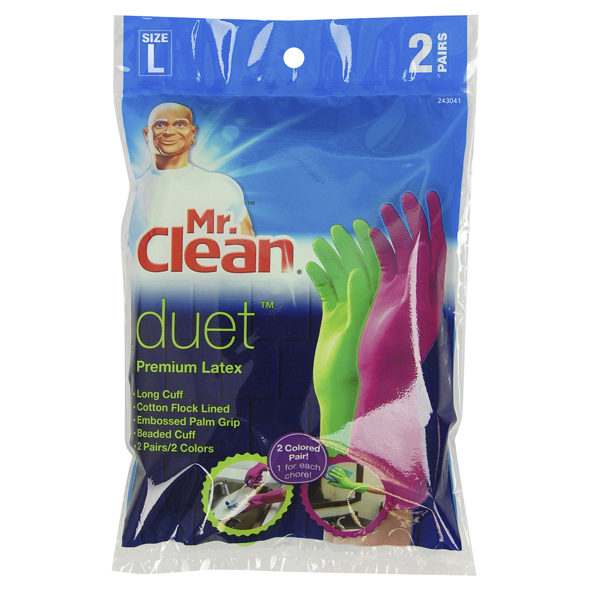 slide 1 of 1, Mr. Clean Duet Premium Latex Gloves, Large, 2 ct