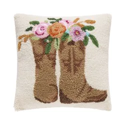 Peking Handicraft Cowboy Boots with Flowers Polyester Hook Throw Pillow