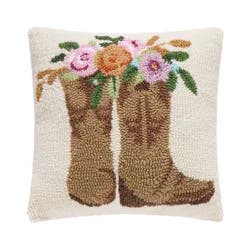 Peking Handicraft Cowboy Boots with Flowers Polyester Hook Throw Pillow