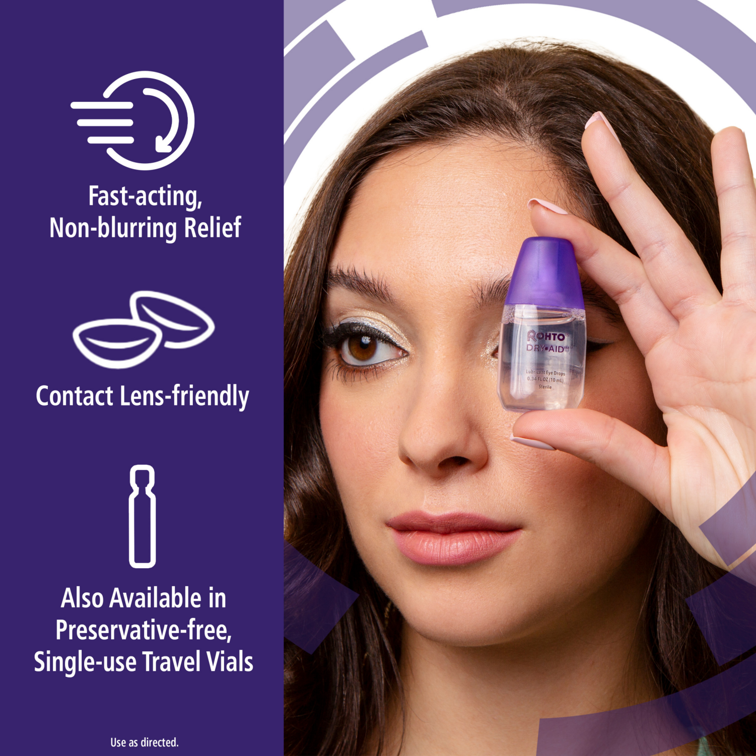 slide 7 of 8, Rohto Dry Aid Lubricant Eye Drops, Advanced Dry Eye Treatment, 0.34 fl oz Bottle, 0.34 fl oz