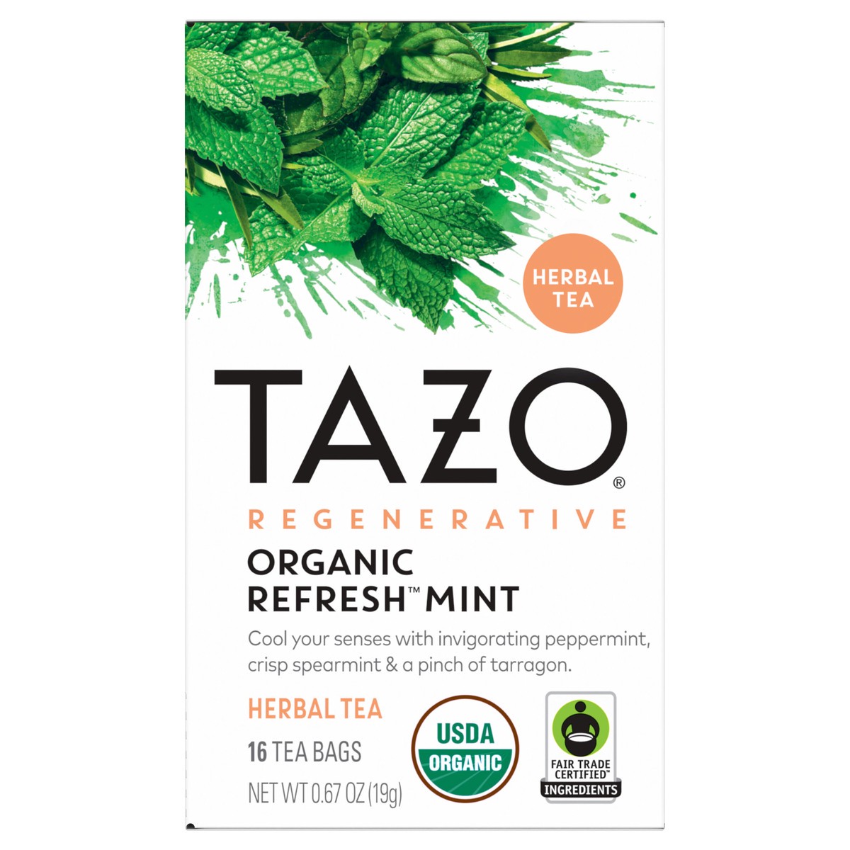 slide 1 of 2, TAZO Regenerative: Organic REFRESH™ Mint Herbal Tea Bags, 16ct Box, 16 ct