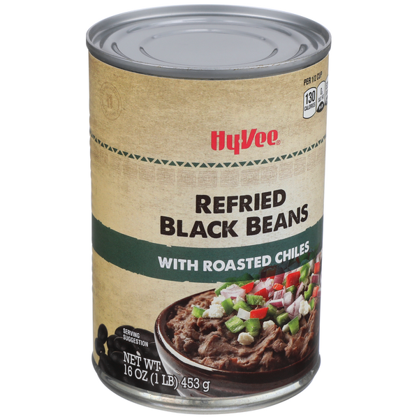 slide 1 of 1, Hy-vee Refried Black Beans With Roasted Chiles, 16 oz