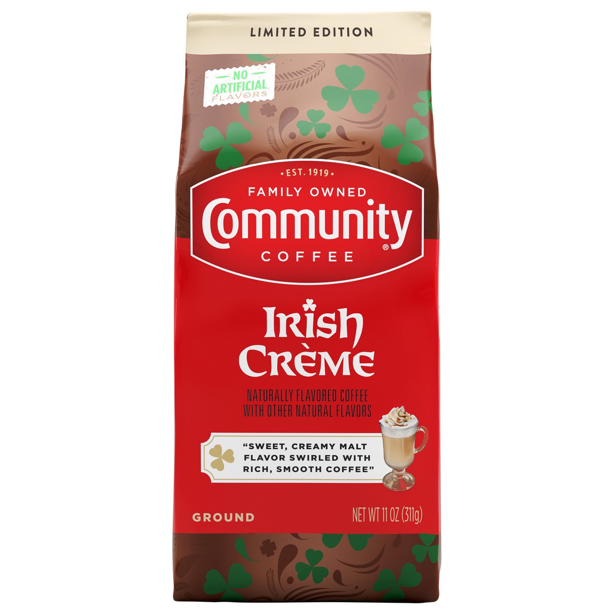 slide 2 of 11, Community Coffee Irish Cream Medium Roast Ground 11 oz Gable Top, 11 oz
