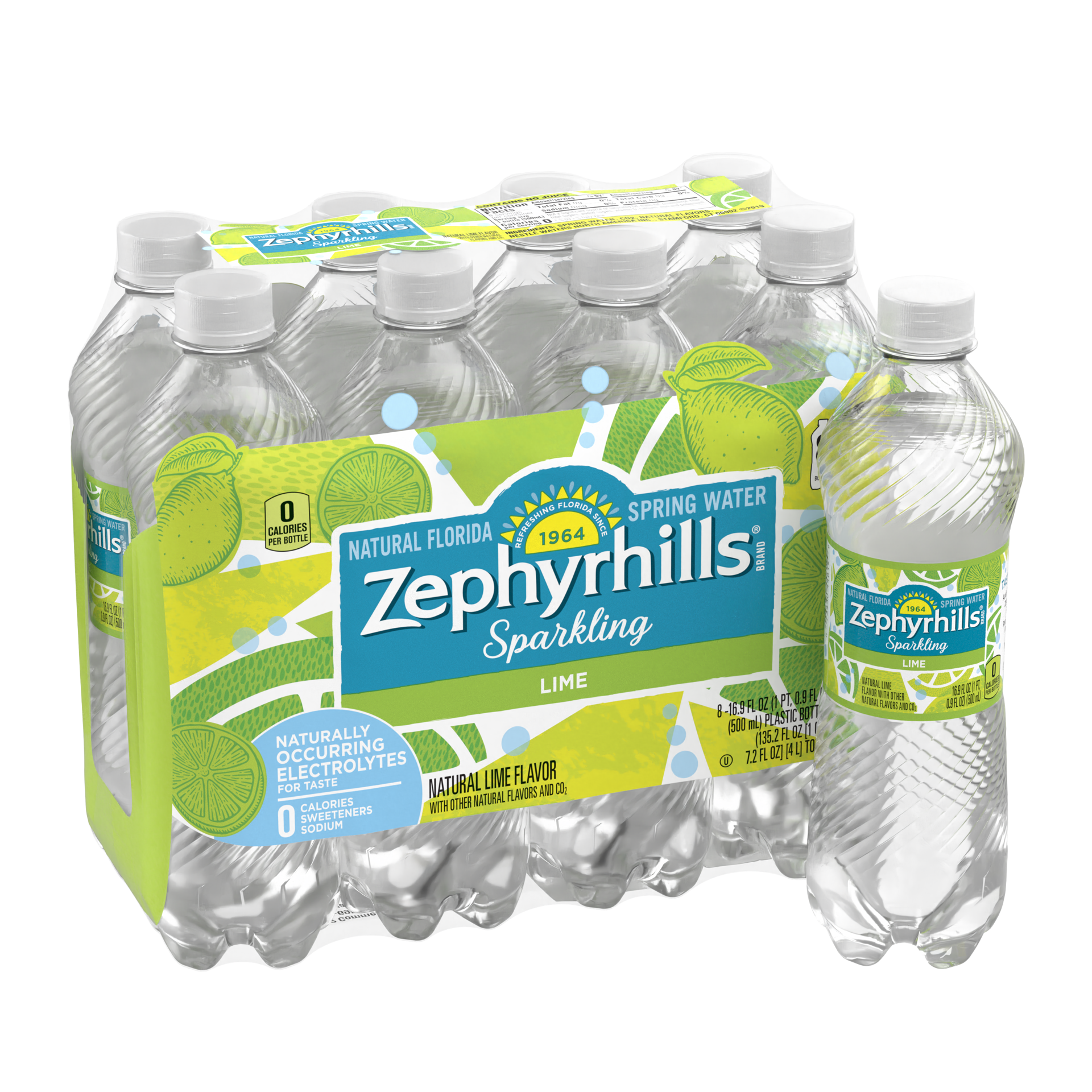 slide 5 of 5, Zephyrhills Sparkling Water, Zesty Lime, 16.9 oz. Bottles (8 Count), 16.9 fl oz