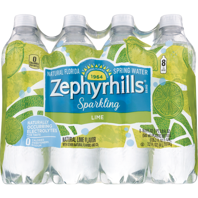 slide 1 of 1, Zephyrhills Sparkling Spring Water, Lime, 8 ct; 16.9 fl oz