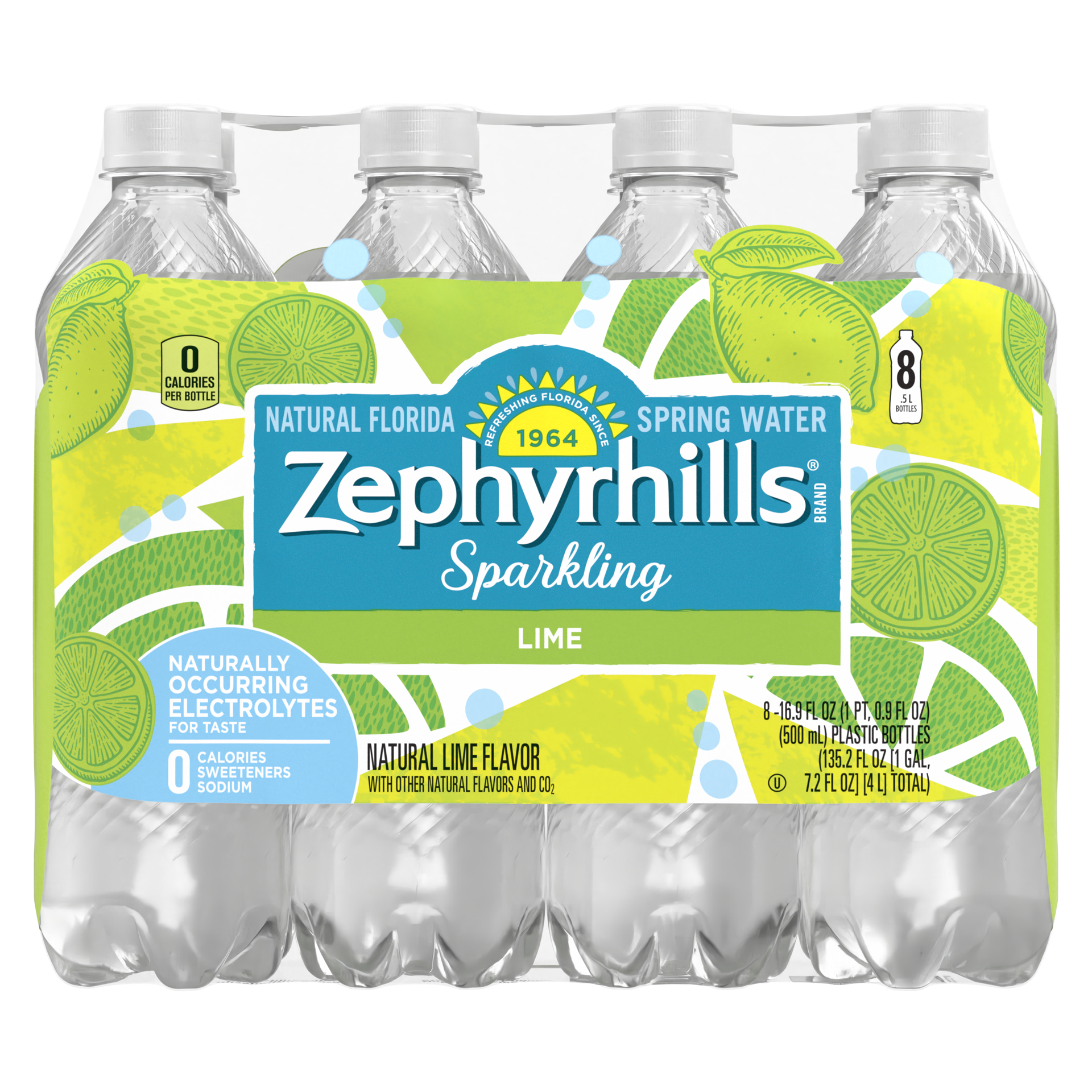 slide 1 of 5, Zephyrhills Sparkling Water, Zesty Lime, 16.9 oz. Bottles (8 Count), 16.9 fl oz