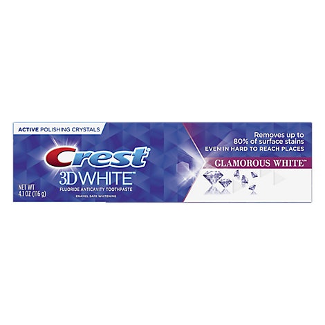 slide 1 of 1, Crest 3D White Toothpaste Fluoride Anticavity Whitening Glamorous White, 4.1 oz