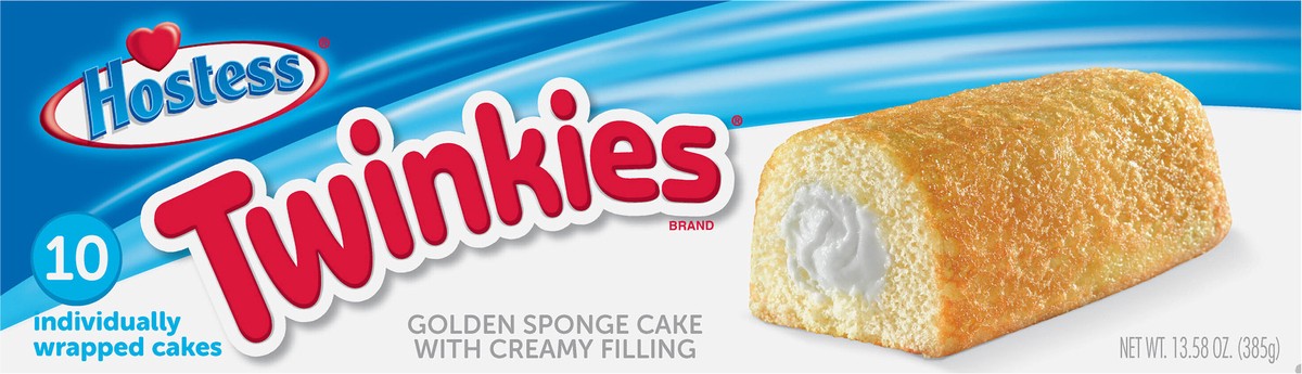 slide 4 of 9, HOSTESS TWINKIES, Creamy Golden Sponge Cake, Individually Wrapped, 10 Count 13.58 oz, 10 ct