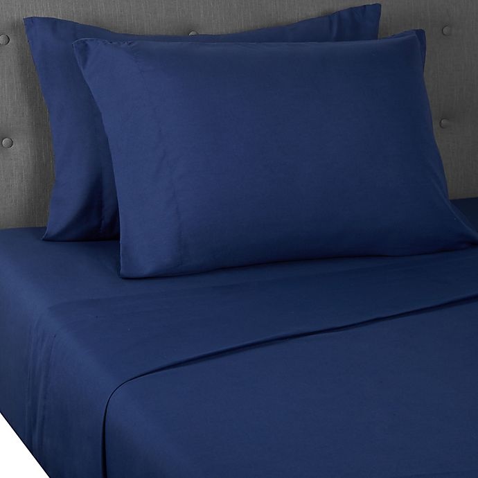 slide 1 of 4, Simply EssentialMicrofiber Deep Pocket Queen Sheet Set - Navy, 1 ct