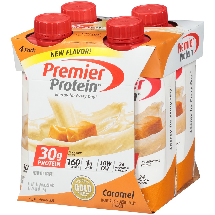 slide 3 of 8, Premier Protein Caramel Shakes, 4 ct; 11 fl oz