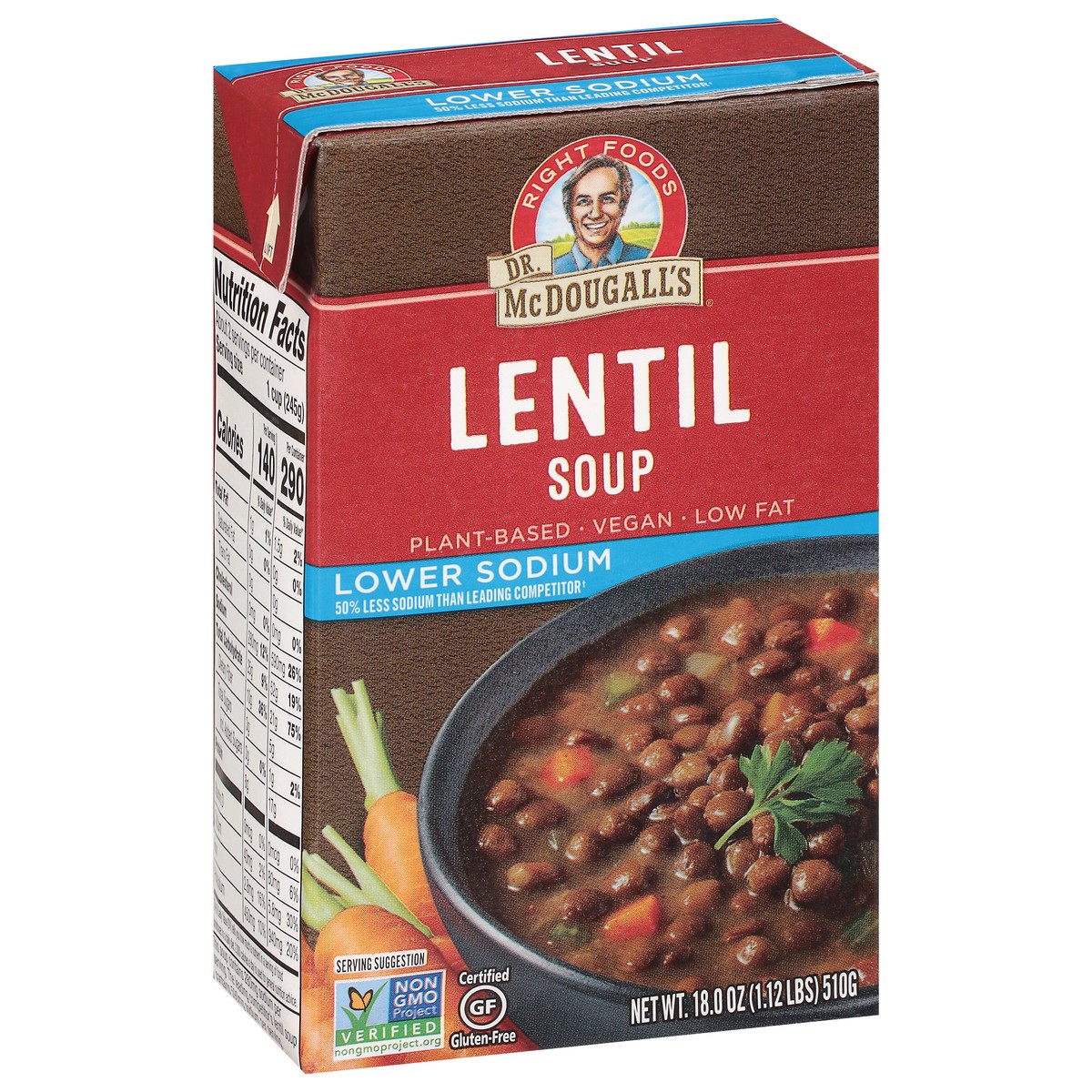 slide 5 of 12, Dr. McDougall's Lower Sodium Lentil Soup 18.0 oz, 18 oz