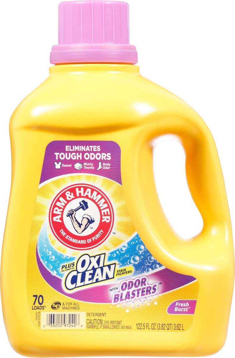 slide 6 of 9, ARM & HAMMER Liquid Plus Oxi Clean Stain Fighters Odor Blasters Fresh Burst Laundry Detergent, 122.5 fl oz