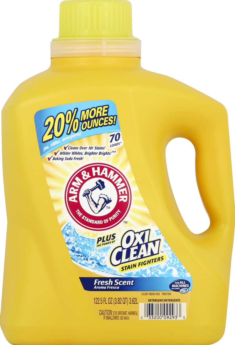 slide 4 of 7, ARM & HAMMER Plus Oxiclean Fresh Scent Liquid Laundry Detergent, 